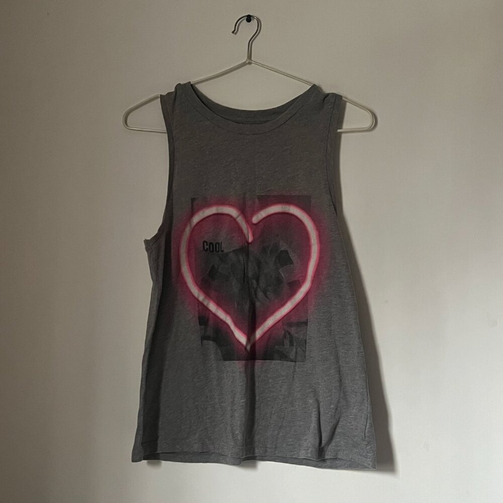 American Eagle Neon Heart Gray Tank Top